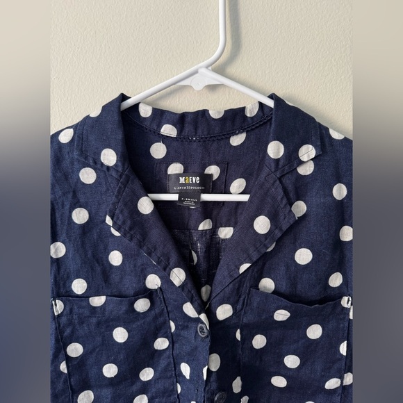 Anthropologie Maeve Women Buttondown Surf Linen Navy Dot Shirt Top Sz XS - Picture 7 of 13